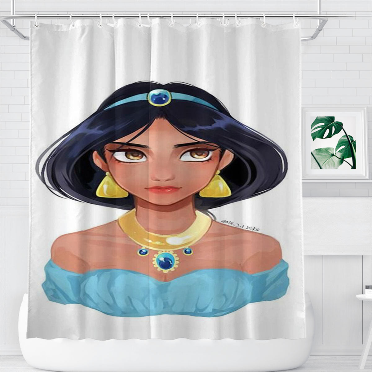 Princess Jasmine Disney Bathroom Shower Curtain Fabric Waterproof | 66 X 72 Inch
