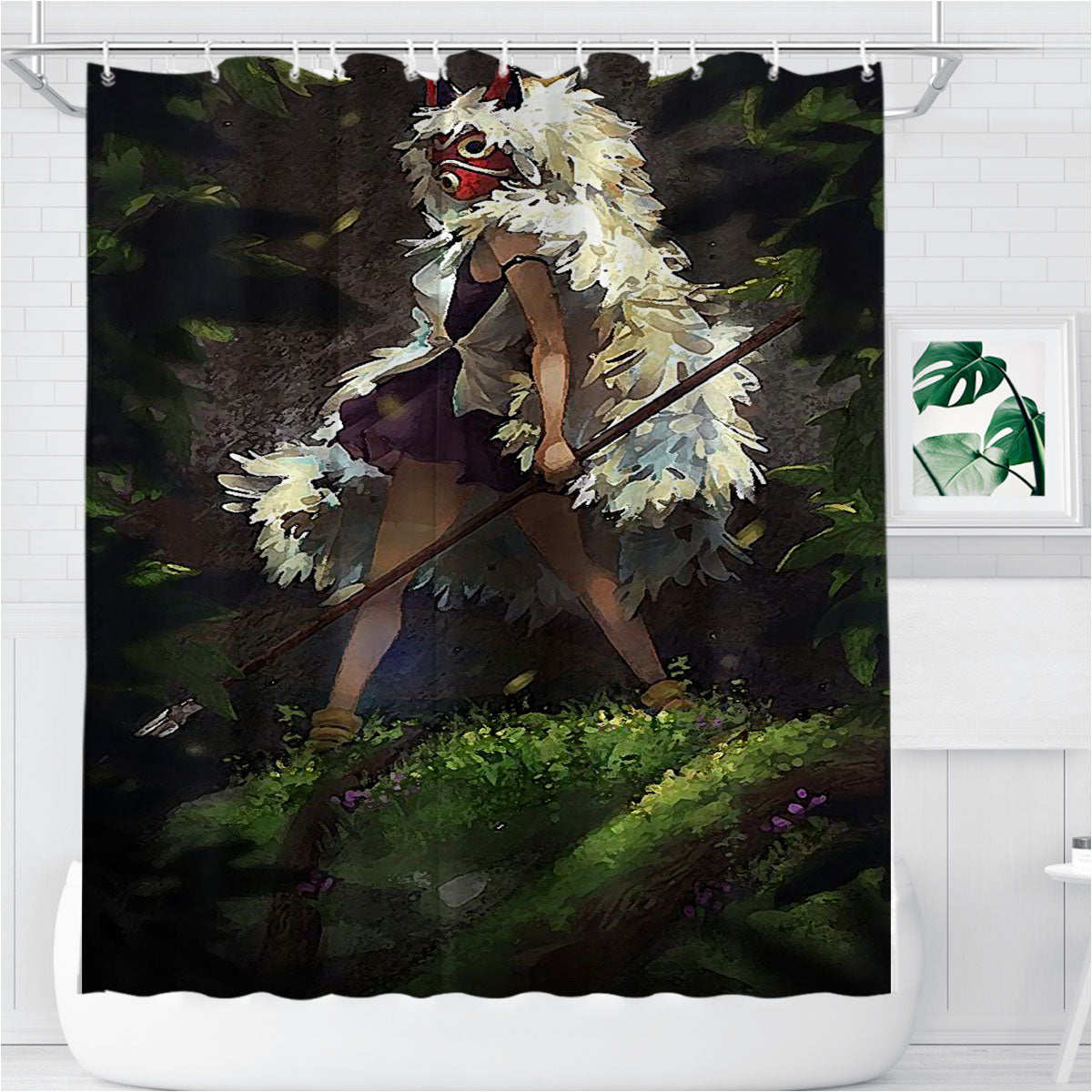 Princess Mononoke In The Forest Bathroom Shower Curtain Fabric Waterproof | 66 X 72 Inch