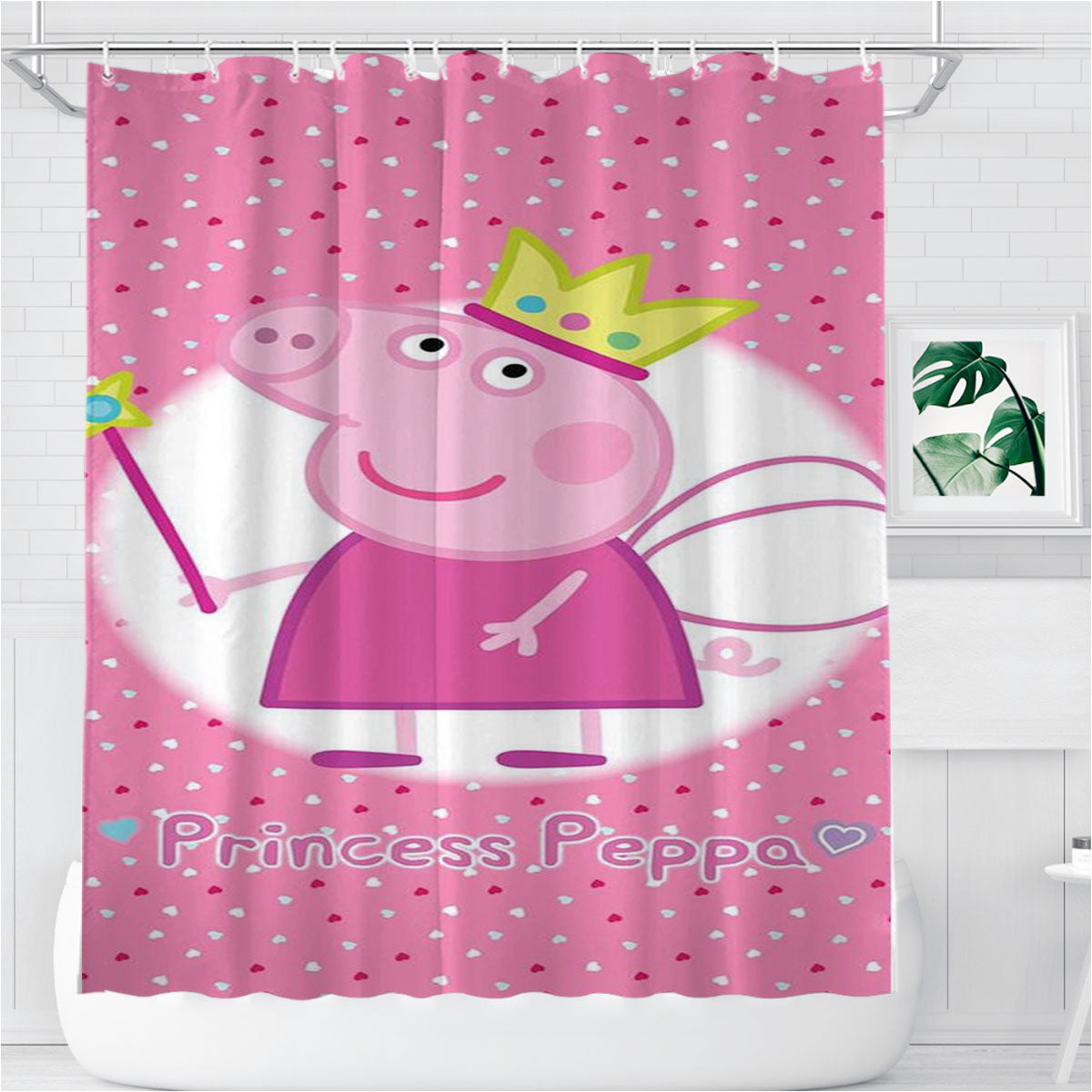 Princess Peppa Pig Pinky Pattern Lover Bathroom Shower Curtain Fabric Waterproof | 66 X 72 Inch