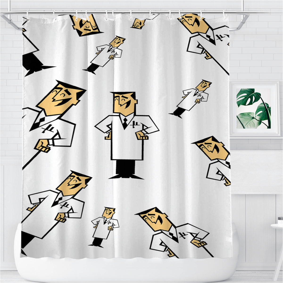 Professor Utonium Pattern Powerpuff Girls Bathroom Shower Curtain Fabric Waterproof | 66 X 72 Inch