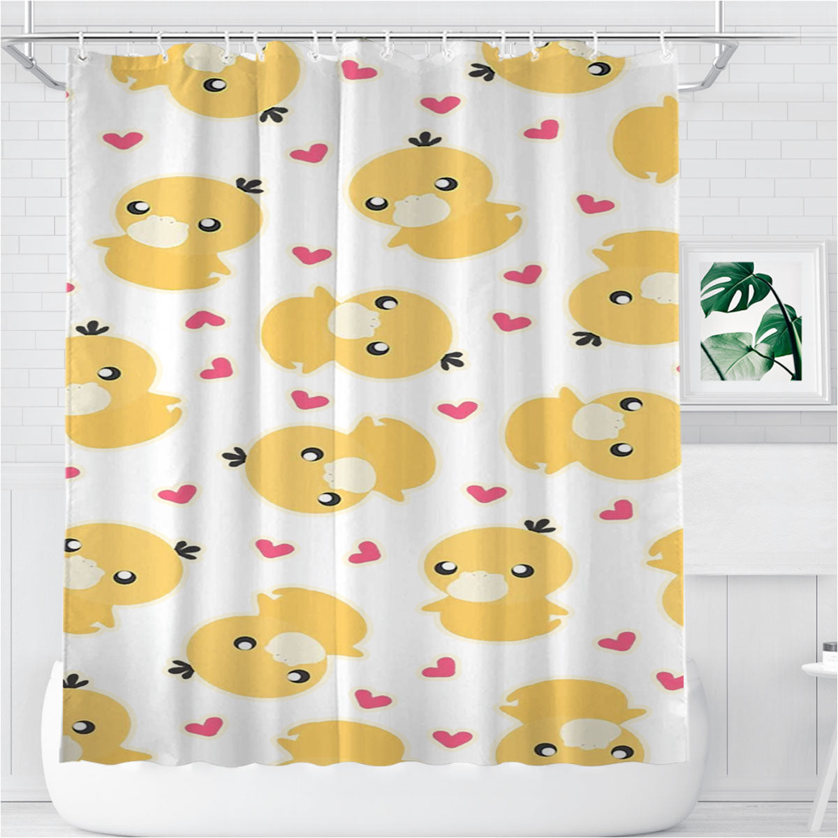 Psyduck Cute Pokemon Pattern Bathroom Shower Curtain Fabric Waterproof | 66 X 72 Inch