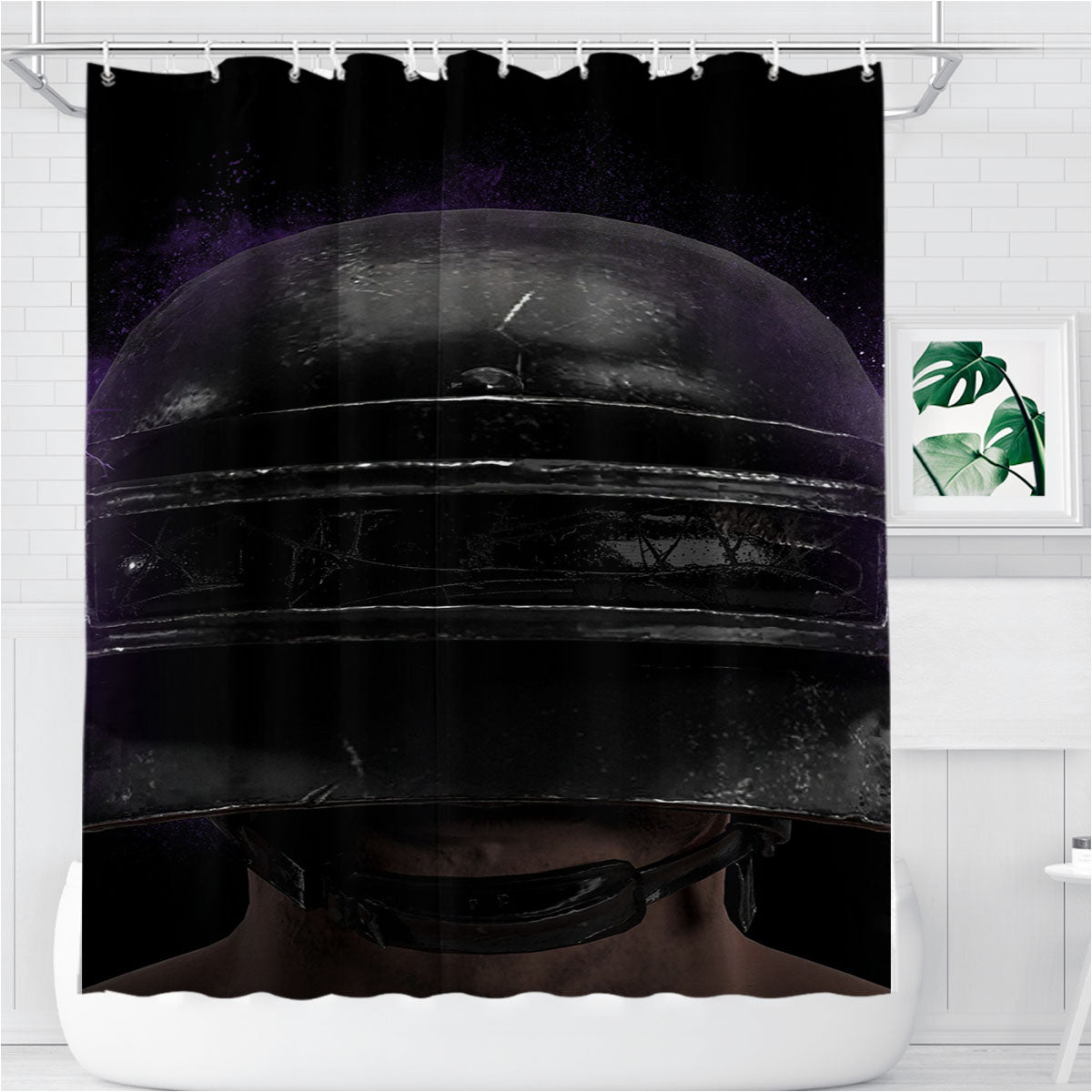 Pubg Helmet Fan Art Bathroom Shower Curtain Fabric Waterproof | 66 X 72 Inch