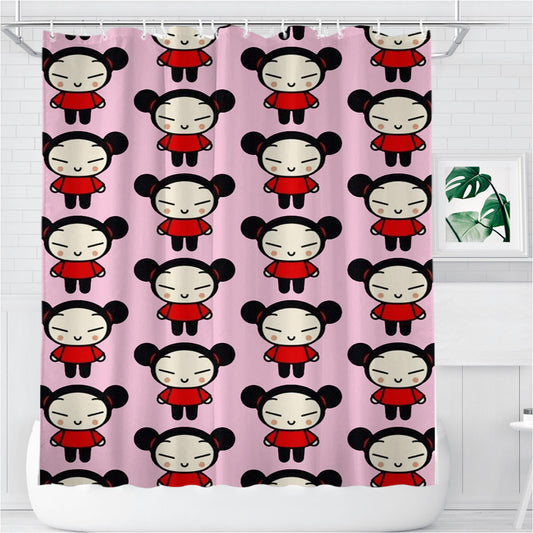 Personalized Pucca Pattern Wallpaper Shower Curtain Farmhouse Bathroom Decor