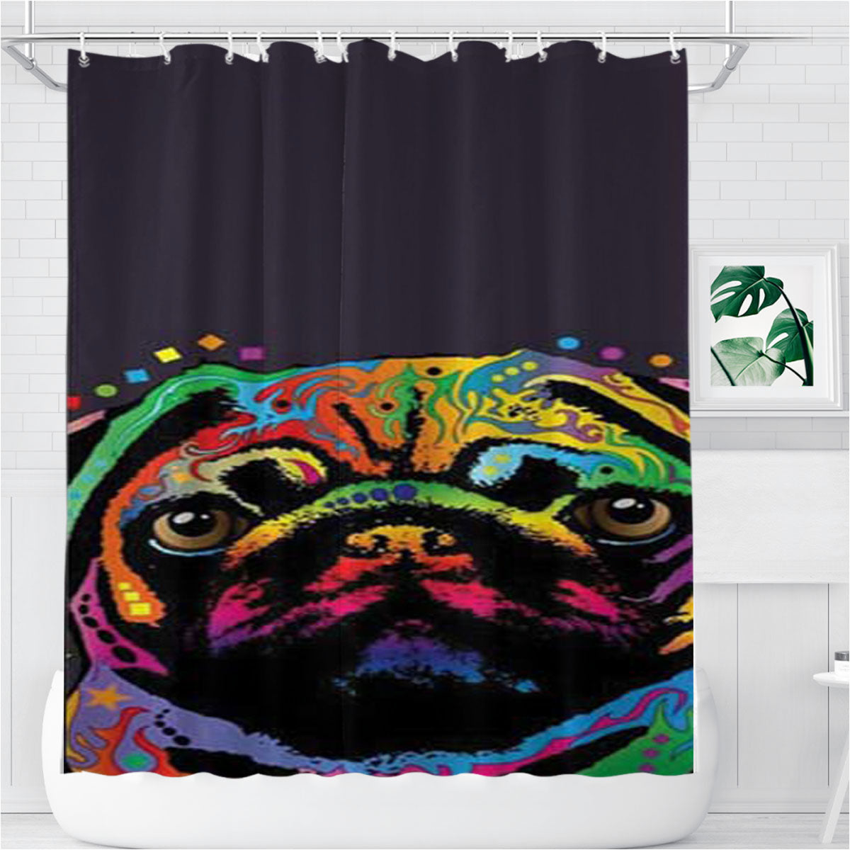 Pug Pop Art Bathroom Shower Curtain Fabric Waterproof | 66 X 72 Inch
