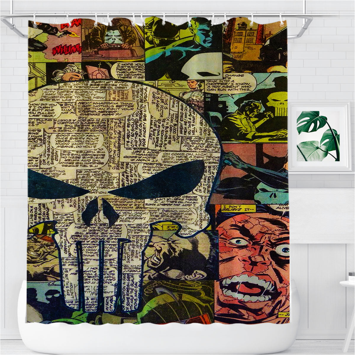 Punisher Comic Bathroom Shower Curtain Fabric Waterproof | 66 X 72 Inch