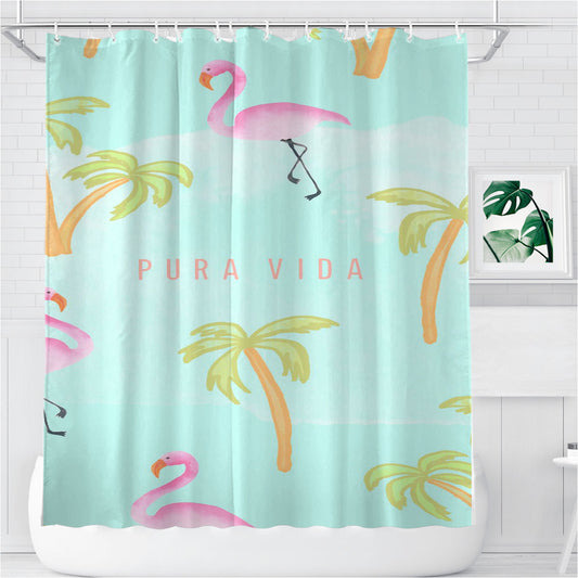Pura Vida Pattern Flamengo Bathroom Shower Curtain Fabric Waterproof | 66 X 72 Inch