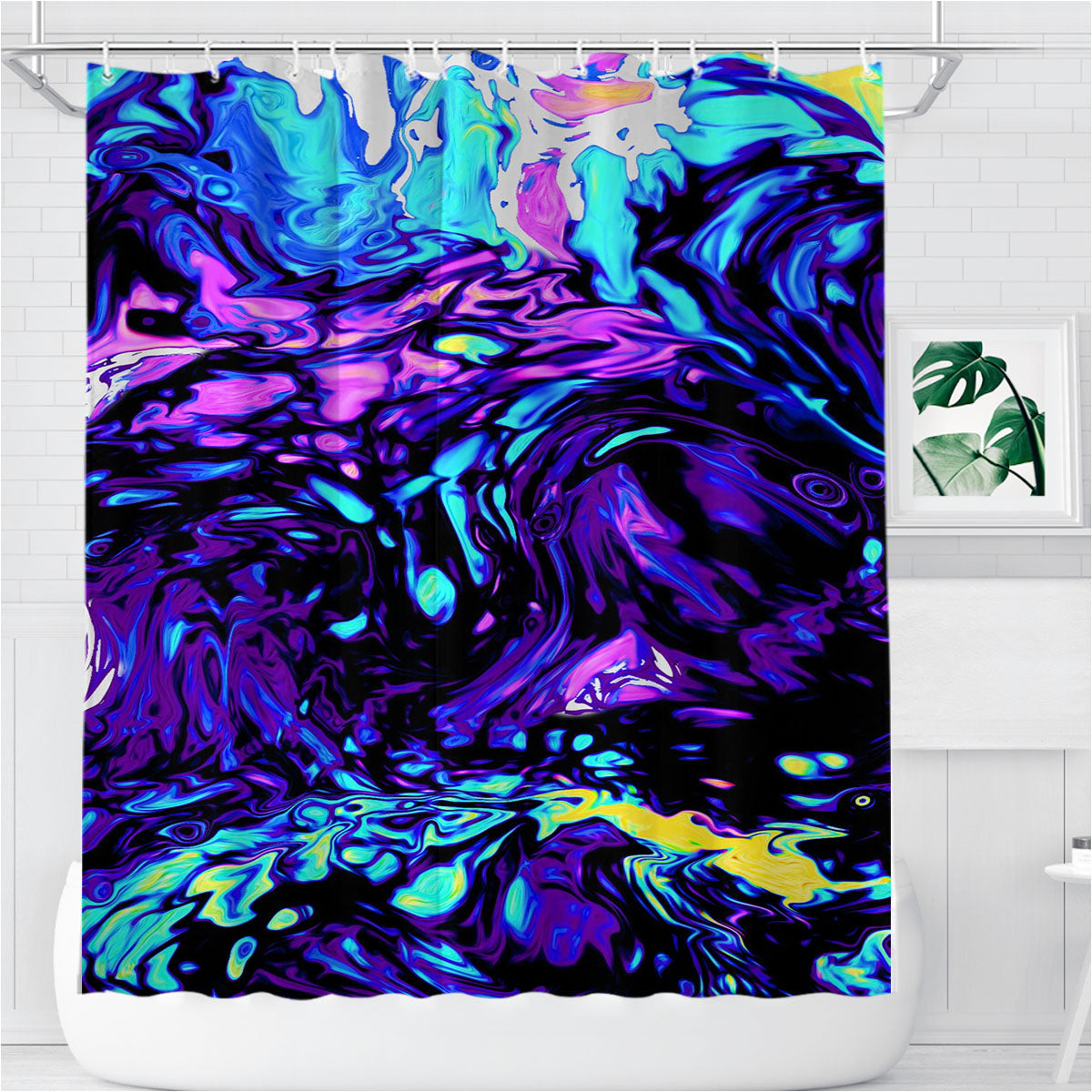Purple Abstract Liquid Marbling Wallpapers Bathroom Shower Curtain Fabric Waterproof | 66 X 72 Inch