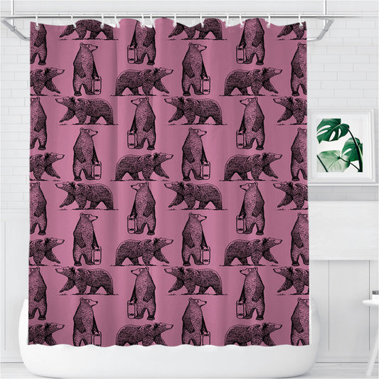 Personalized Purple And Black Skate Bear Illustrations Pattern Shower Curtain Farmhouse Bathroom Decor