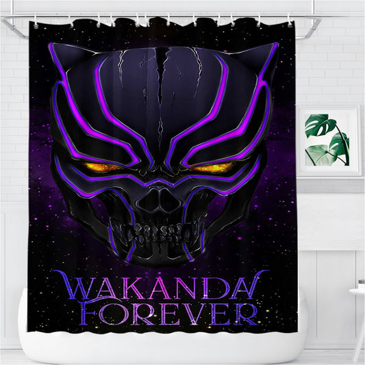 Personalized Purple Black Panther Mask Galaxy Shower Curtain Farmhouse Bathroom Decor