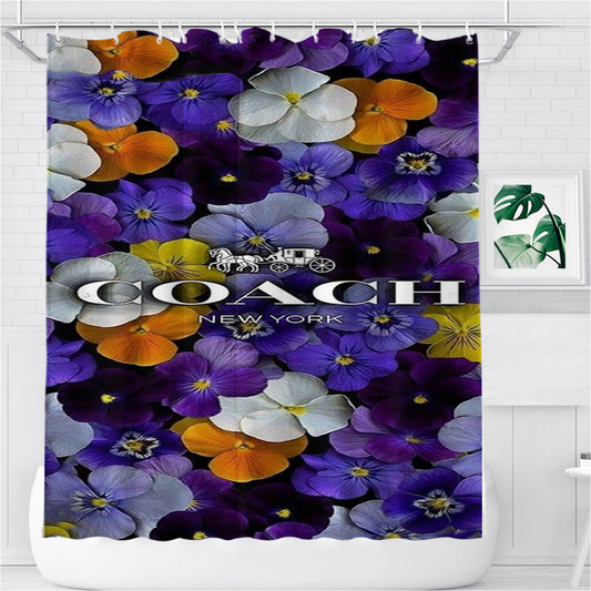Purple Flowers Coach New York Bathroom Shower Curtain Fabric Waterproof