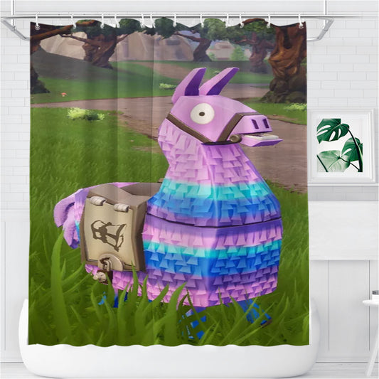 Personalized Purple Llama Pinata Fortnite Shower Curtain Farmhouse Bathroom Decor