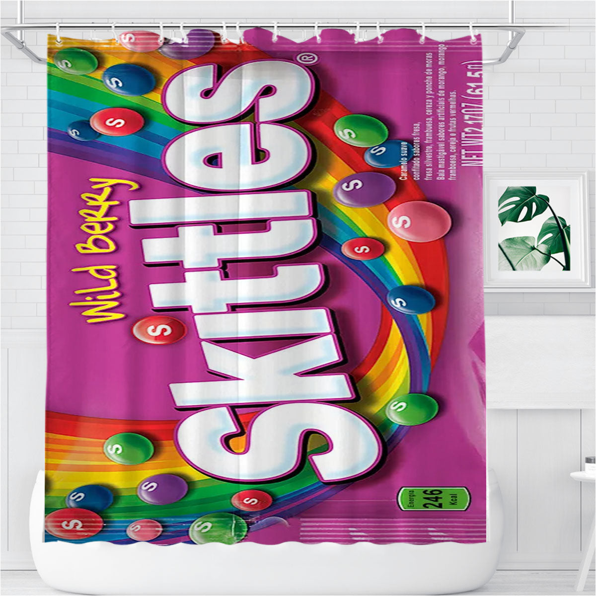 Purple Wild Berry Skittles Candy Bathroom Shower Curtain Fabric Waterproof | 66 X 72 Inch
