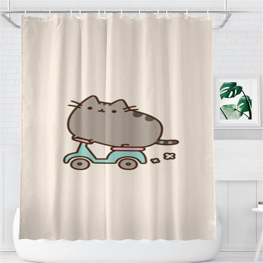 Personalized Pusheen Cat Shower Curtain Farmhouse Bathroom Decor