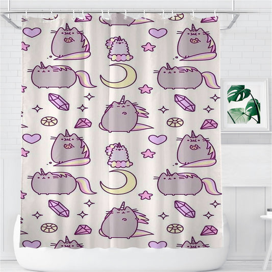Personalized Pusheen Diamond Pattern Shower Curtain Farmhouse Bathroom Decor