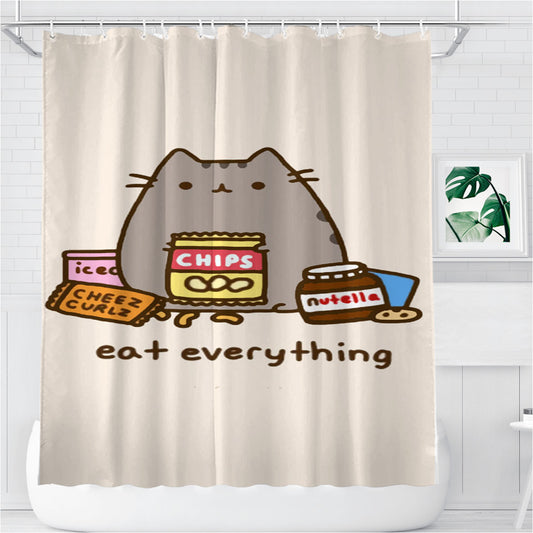 Personalized Pusheen The Cat Eat Every Thing Shower Curtain Farmhouse Bathroom Decor