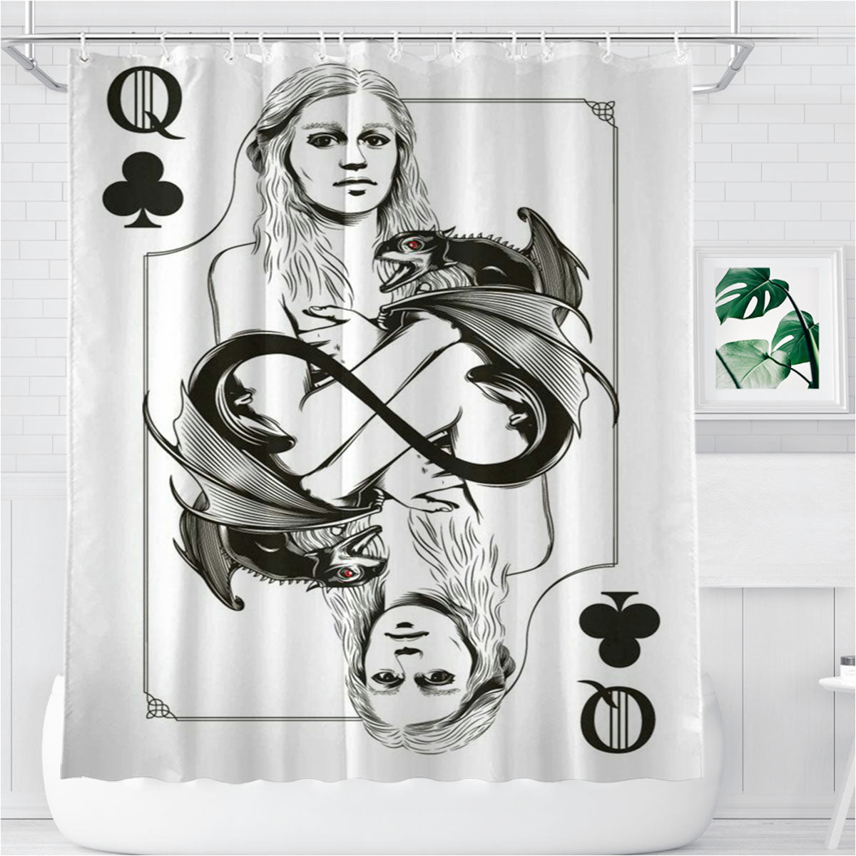 Queen Card Dragon Bathroom Shower Curtain Fabric Waterproof | 66 X 72 Inch