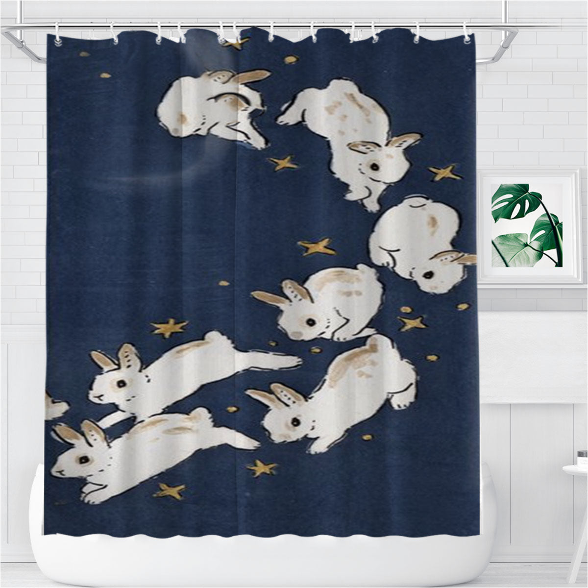 Rabbits Run Bathroom Shower Curtain Fabric Waterproof | 66 X 72 Inch