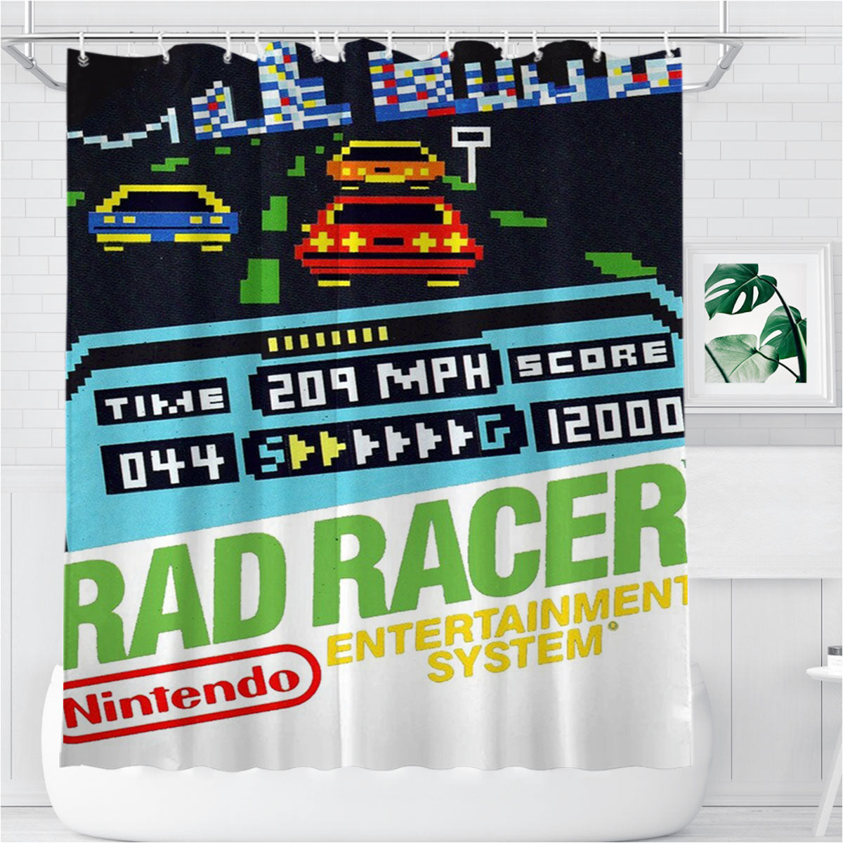 Rad Racer Nintendo 90 Classic Game Bathroom Shower Curtain Fabric Waterproof | 66 X 72 Inch
