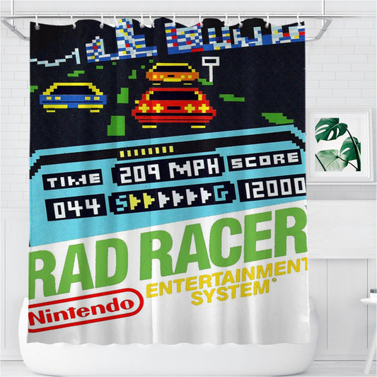 Personalized Rad Racer Nintendo 90 Classic Game Shower Curtain Farmhouse Bathroom Decor