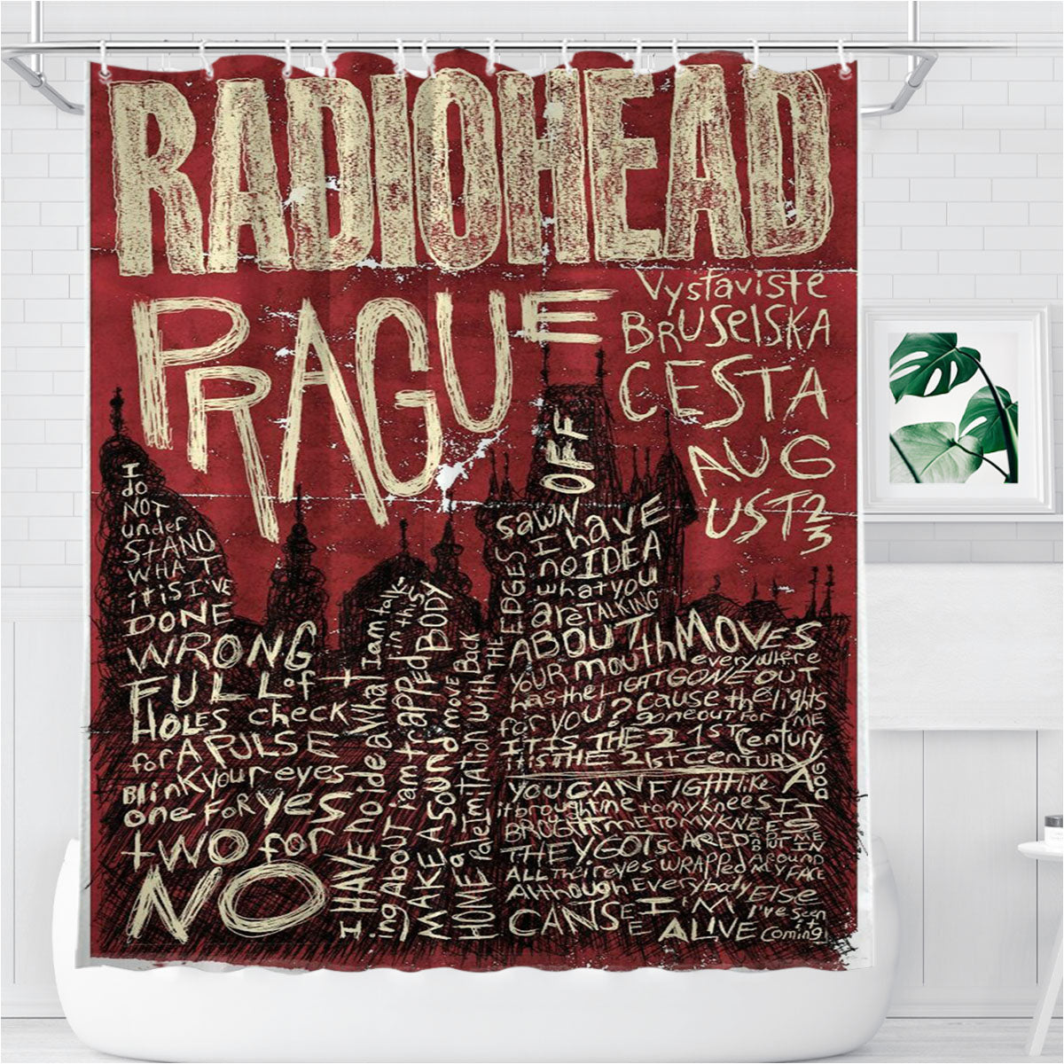 Radiohead Prague Bathroom Shower Curtain Fabric Waterproof | 66 X 72 Inch