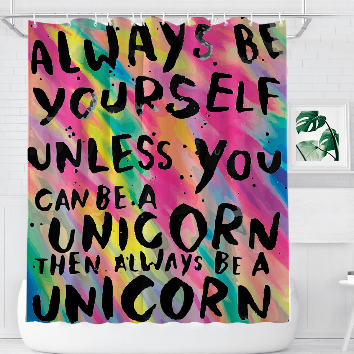 Rainbow Unicorn Quote Bathroom Shower Curtain Fabric Waterproof | 66 X 72 Inch