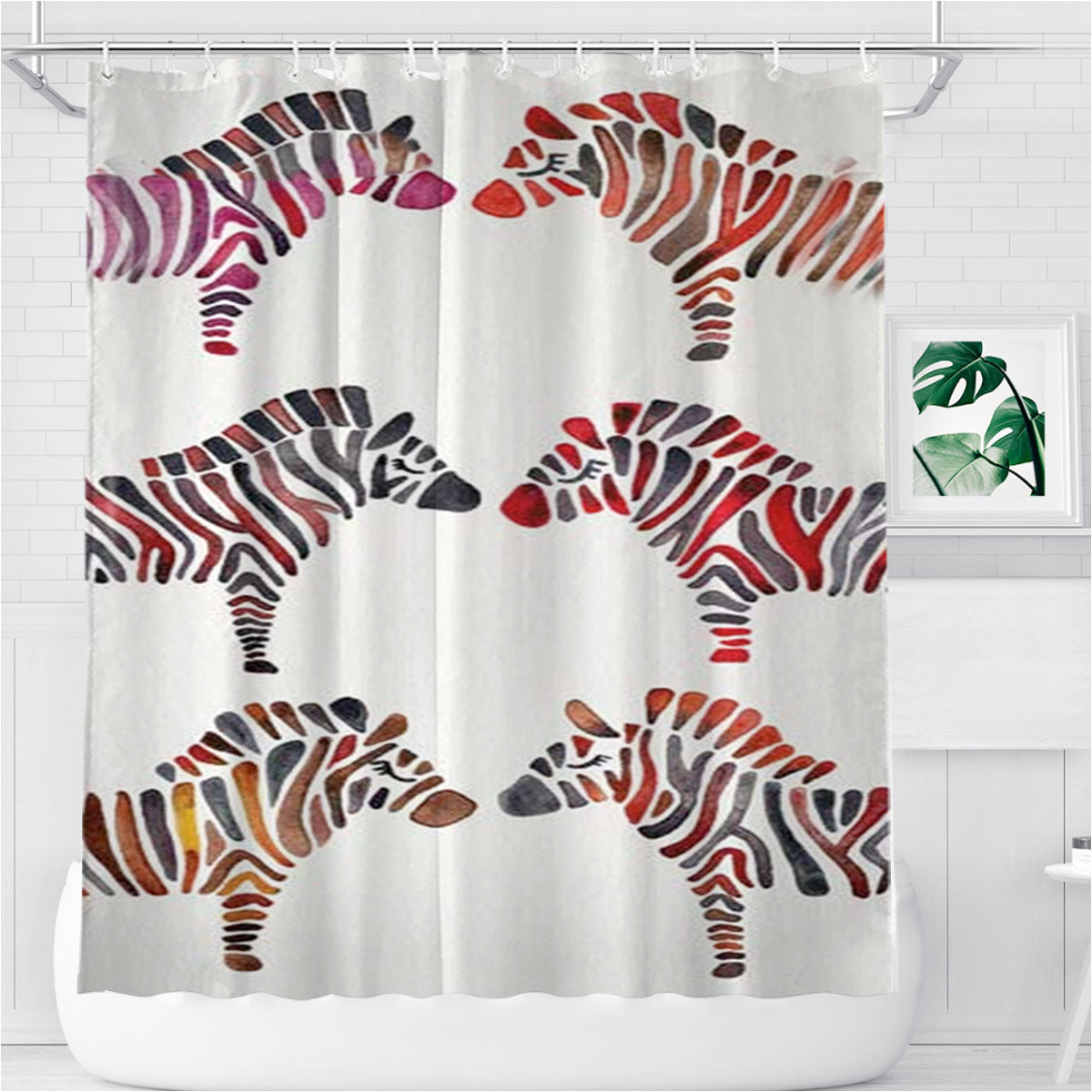 Rainbow Zebras Bathroom Shower Curtain Fabric Waterproof | 66 X 72 Inch