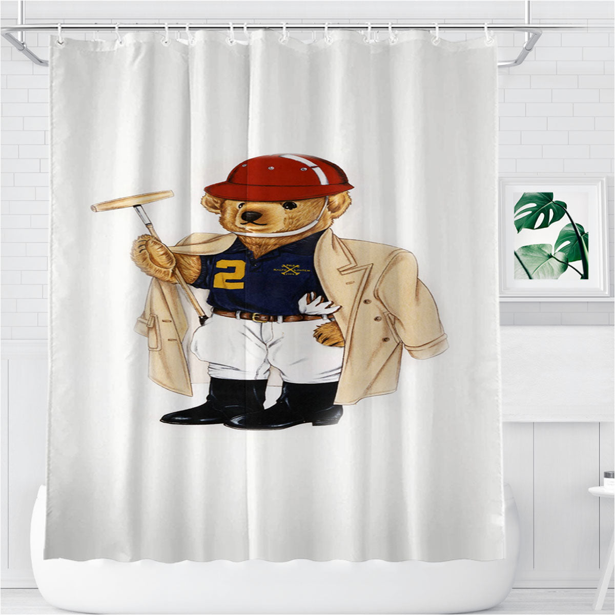 Ralph Laurens Polo Bear Golf Bathroom Shower Curtain Fabric Waterproof | 66 X 72 Inch
