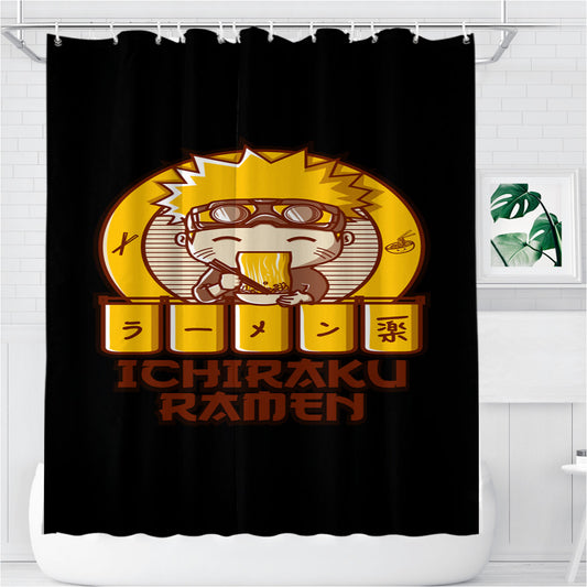 Personalized Ramen Ichiraku Naruto Black Shower Curtain Farmhouse Bathroom Decor