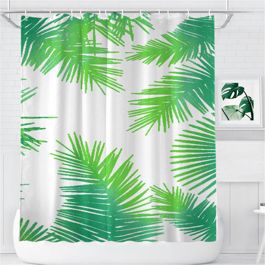 Random Leaves Palm Tropical Pattern Bathroom Shower Curtain Fabric Waterproof
