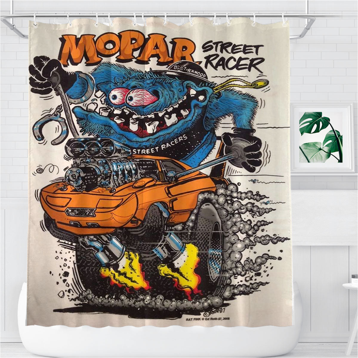 Rat Fink Mopar Street Racers Bathroom Shower Curtain Fabric Waterproof | 66 X 72 Inch