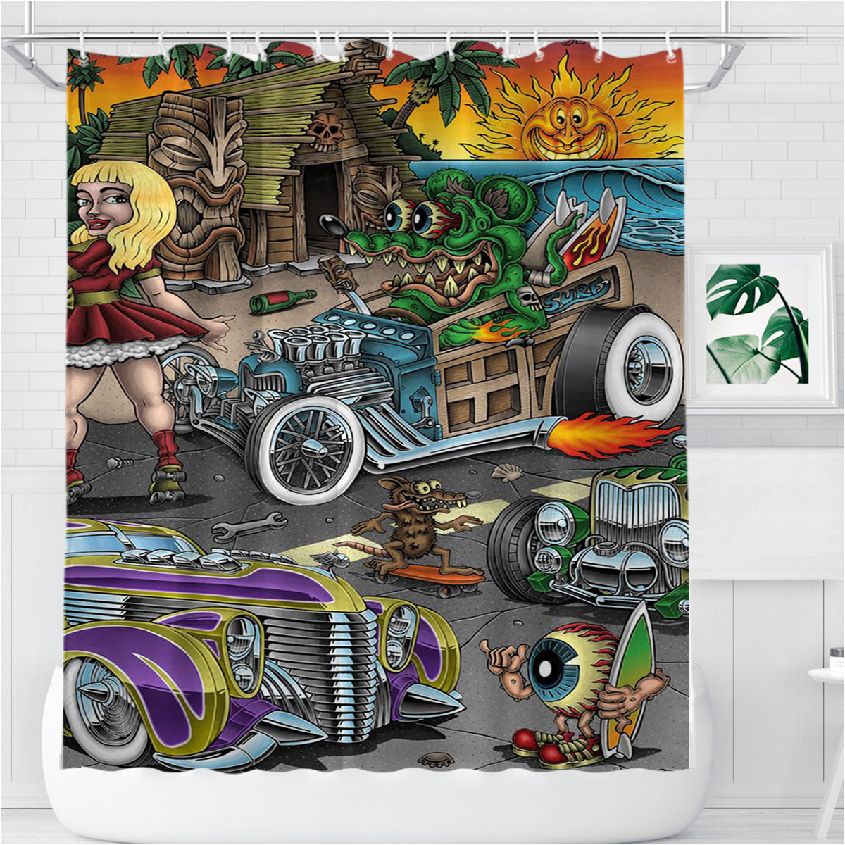 Rat Fink Speedless Bathroom Shower Curtain Fabric Waterproof | 66 X 72 Inch