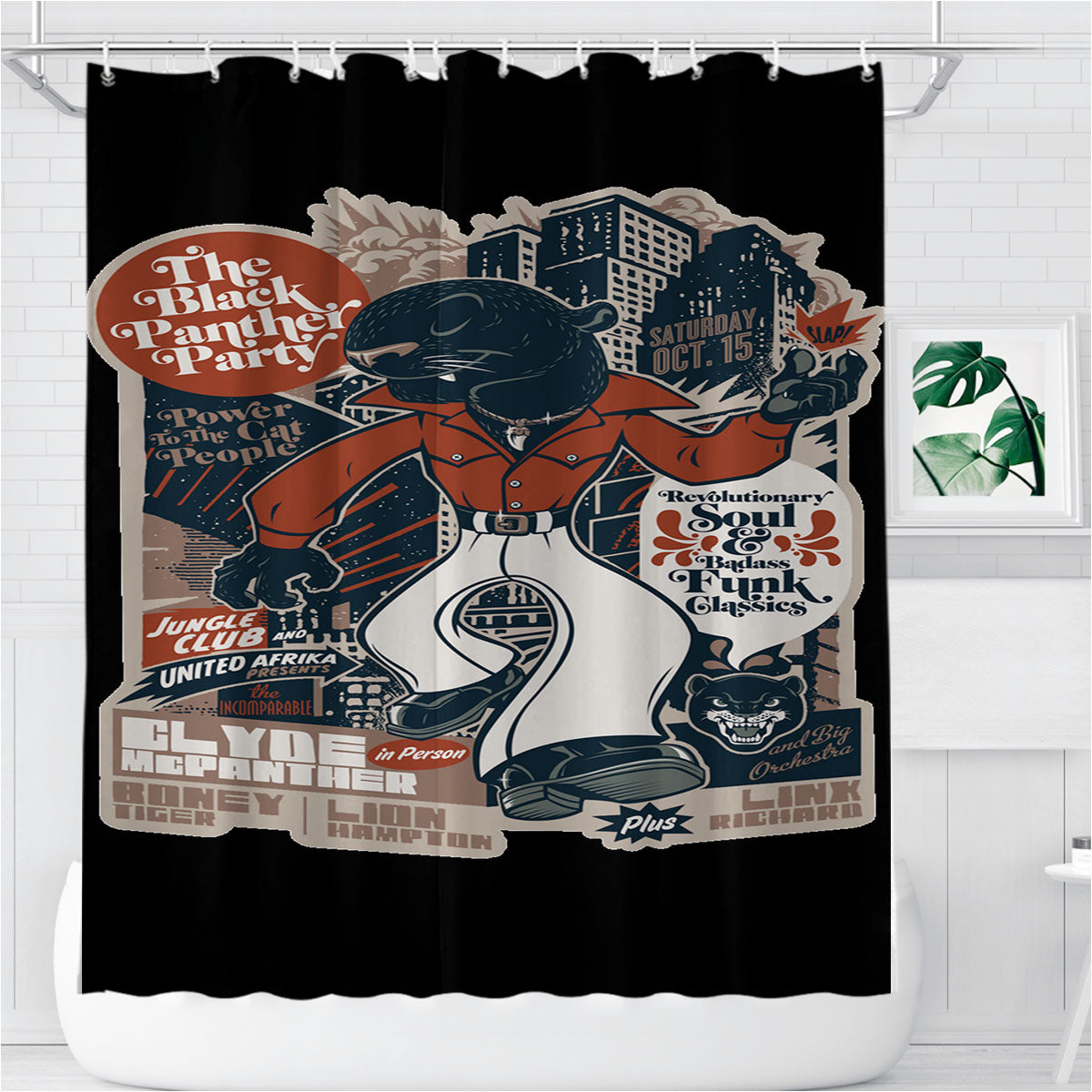 Rat Illustration Cartoon Rockabilly Style Rock N Roll Bathroom Shower Curtain Fabric Waterproof | 66 X 72 Inch