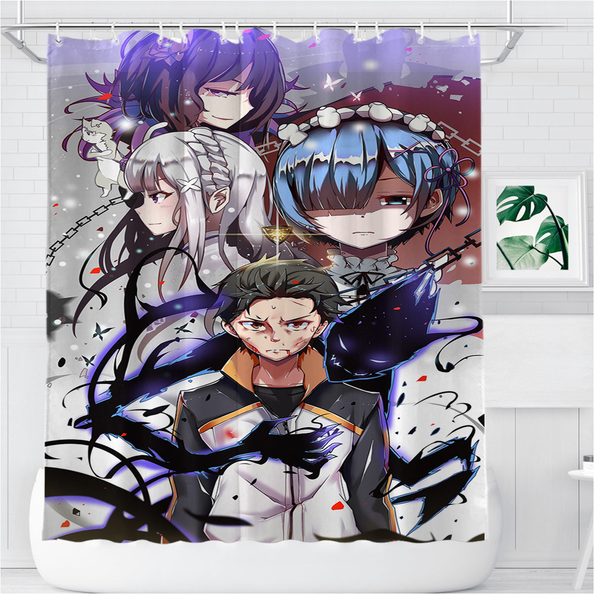 Re-Zero Another World Anime Bathroom Shower Curtain Fabric Waterproof | 66 X 72 Inch