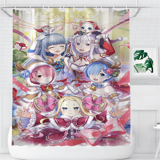 Personalized Re Zero Rem Ram And Friends Christmas Shower Curtain Farmhouse Bathroom Decor