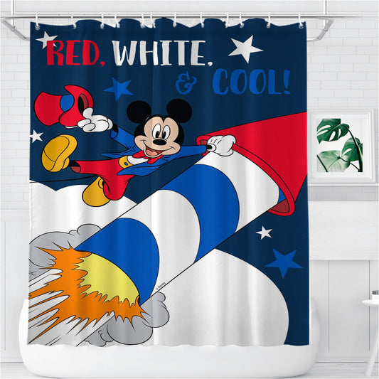 Personalized Red, White & Cool Mickey Shower Curtain Farmhouse Bathroom Decor