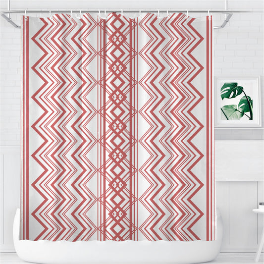 Personalized Red Aztec Zigzag Seamless Pattern Shower Curtain Farmhouse Bathroom Decor