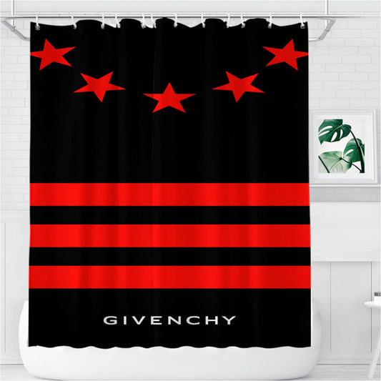 Personalized Red Black Givenchy Paris Shower Curtain Farmhouse Bathroom Decor