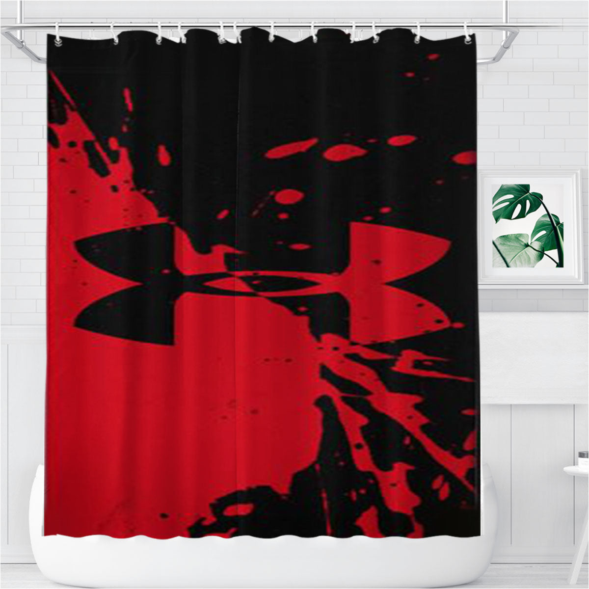 Red Black Under Armour Swoosh Bathroom Shower Curtain Fabric Waterproof | 66 X 72 Inch
