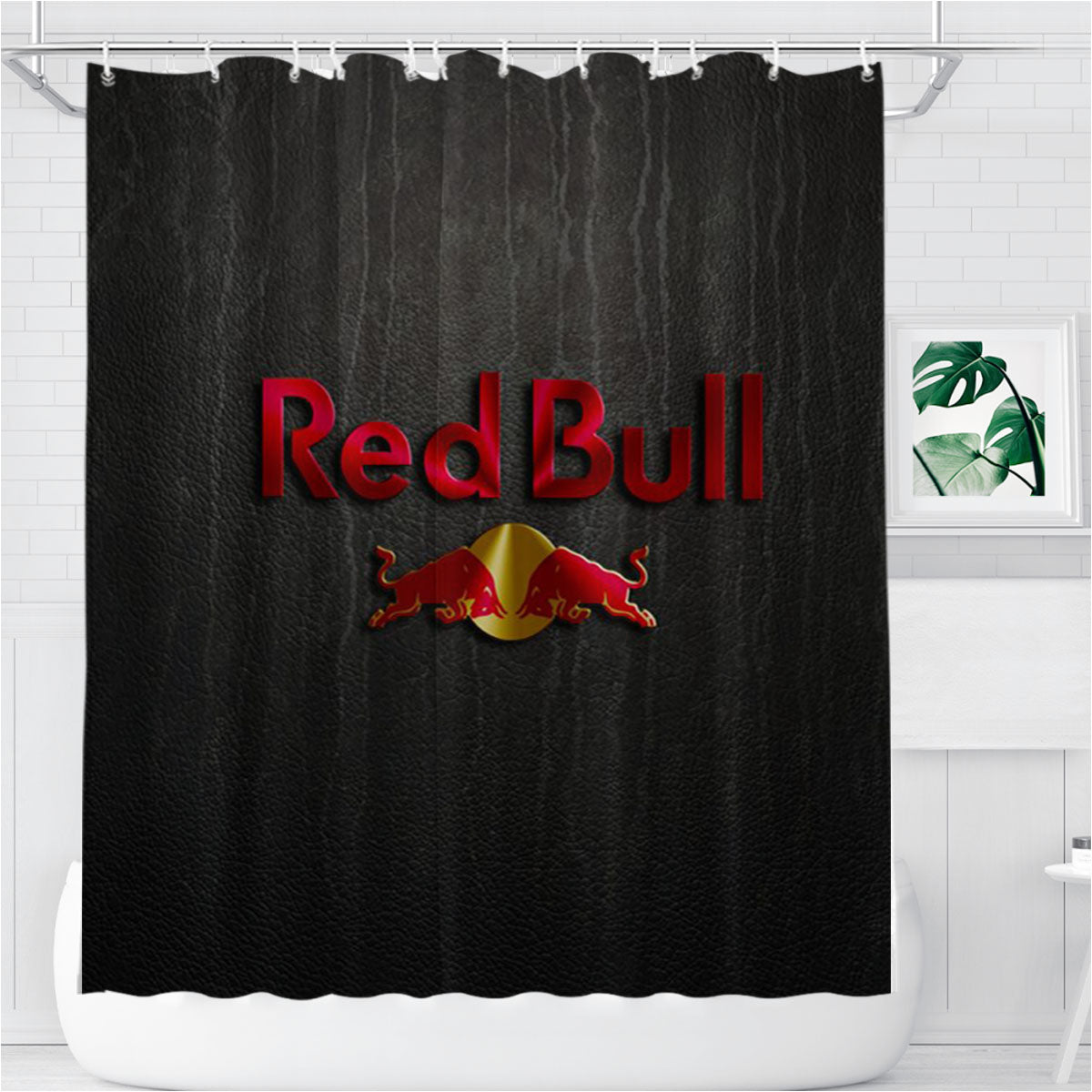 Red Bull Leather Bathroom Shower Curtain Fabric Waterproof | 66 X 72 Inch