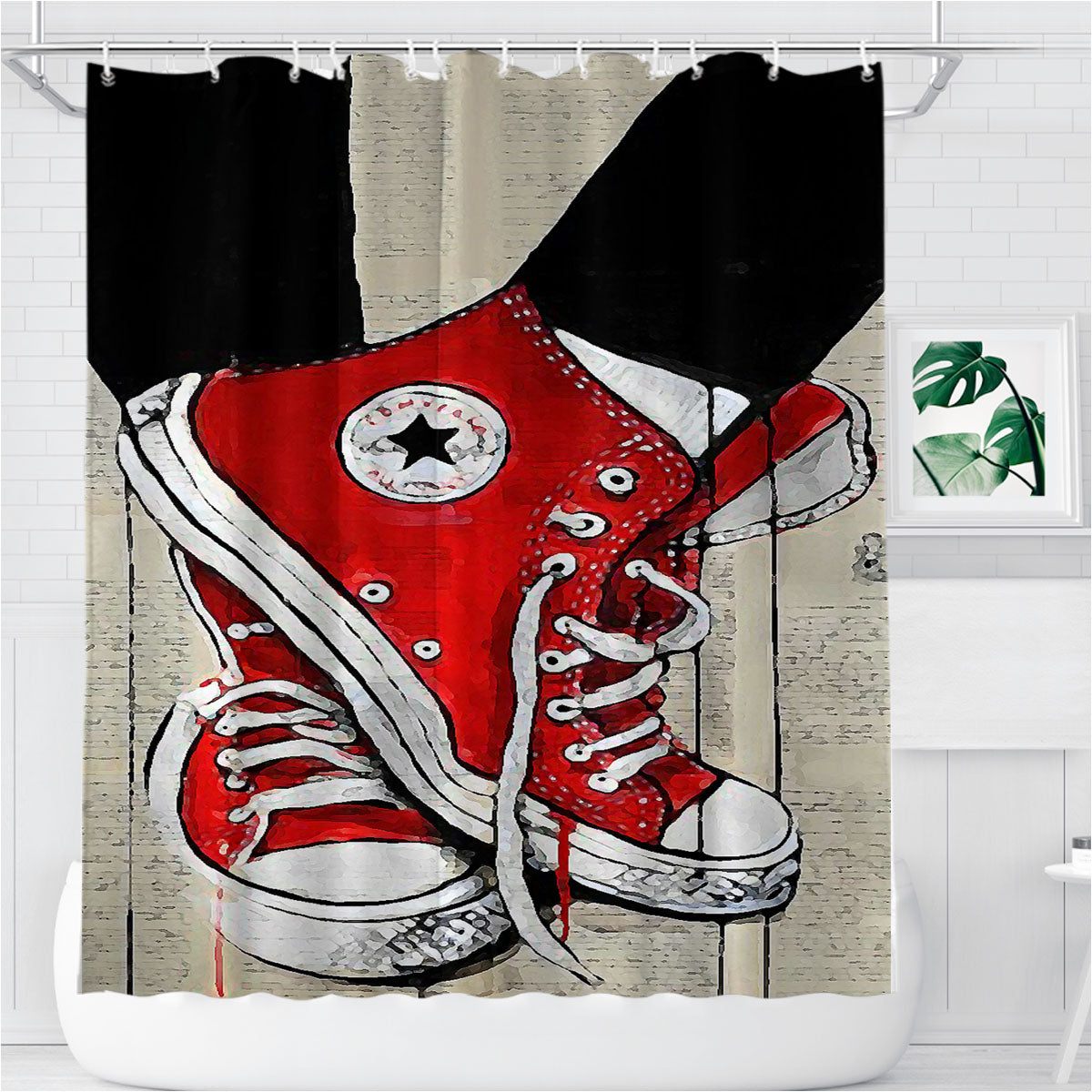 Red Converse Painting Bathroom Shower Curtain Fabric Waterproof | 66 X 72 Inch