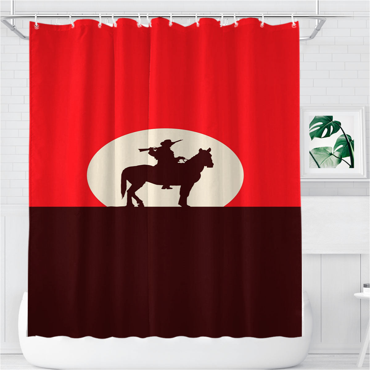 Red Dead Redemption Sunset Silhouette Cowboy And H Bathroom Shower Curtain Fabric Waterproof | 66 X 72 Inch