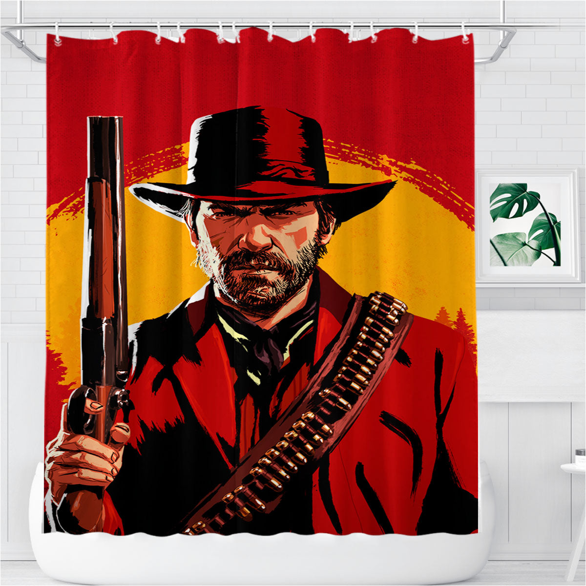 Red Dead Redemption Ii Arthur Morgan Illustration Bathroom Shower Curtain Fabric Waterproof | 66 X 72 Inch