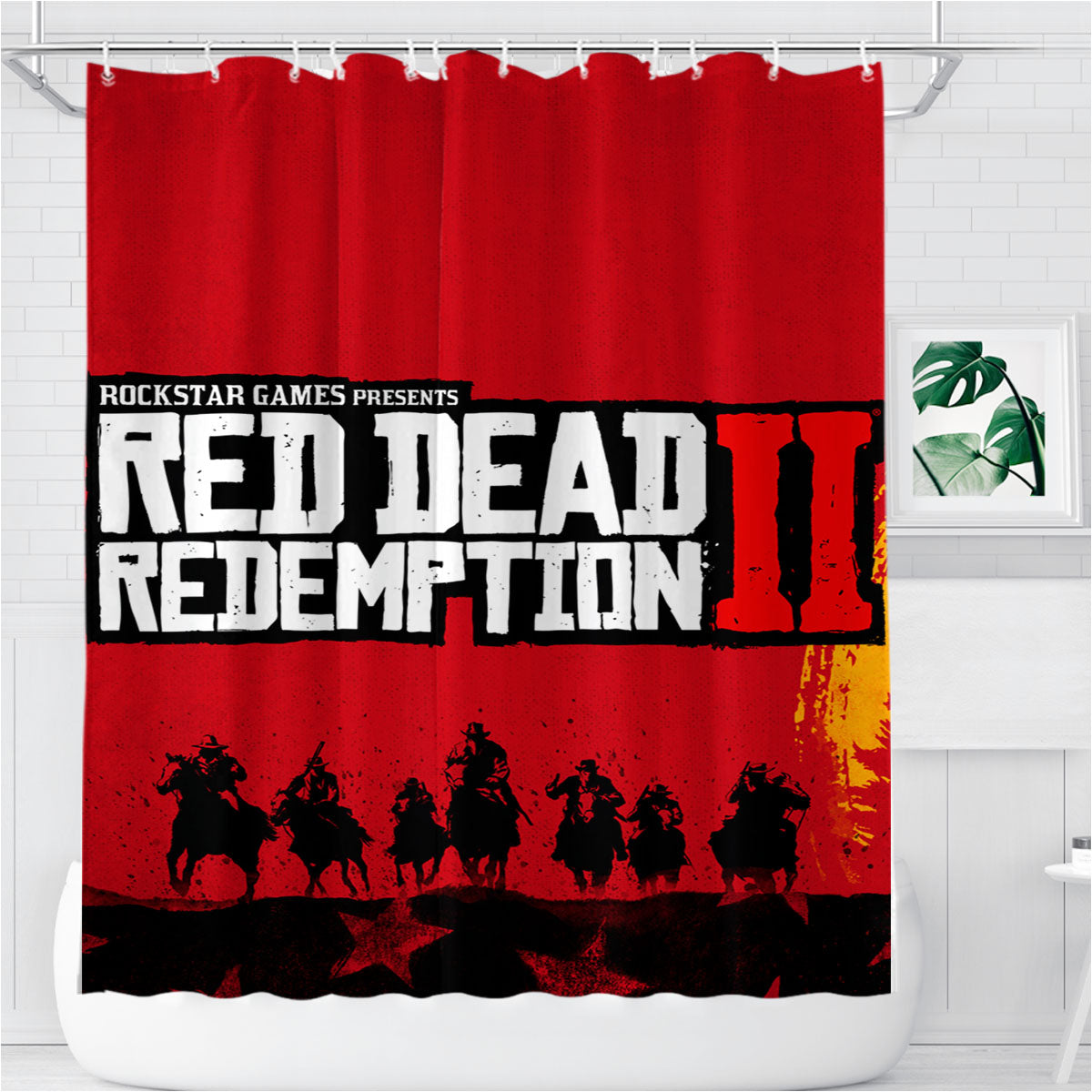 Red Dead Redemption Ii Illustration Poster Bathroom Shower Curtain Fabric Waterproof | 66 X 72 Inch