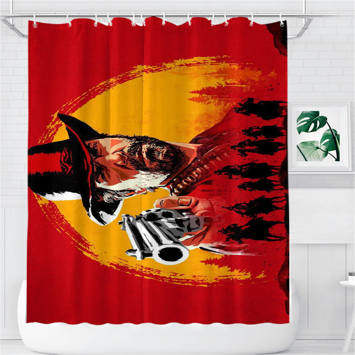 Red Dead Redemption Ii Poster Bathroom Shower Curtain Fabric Waterproof | 66 X 72 Inch