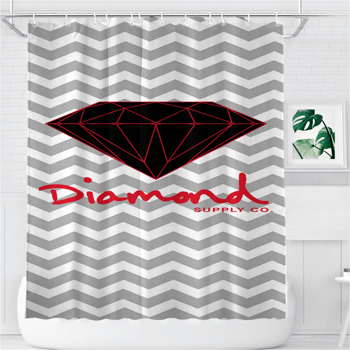 Red Diamond Supply Co Chevron Bathroom Shower Curtain Fabric Waterproof | 66 X 72 Inch