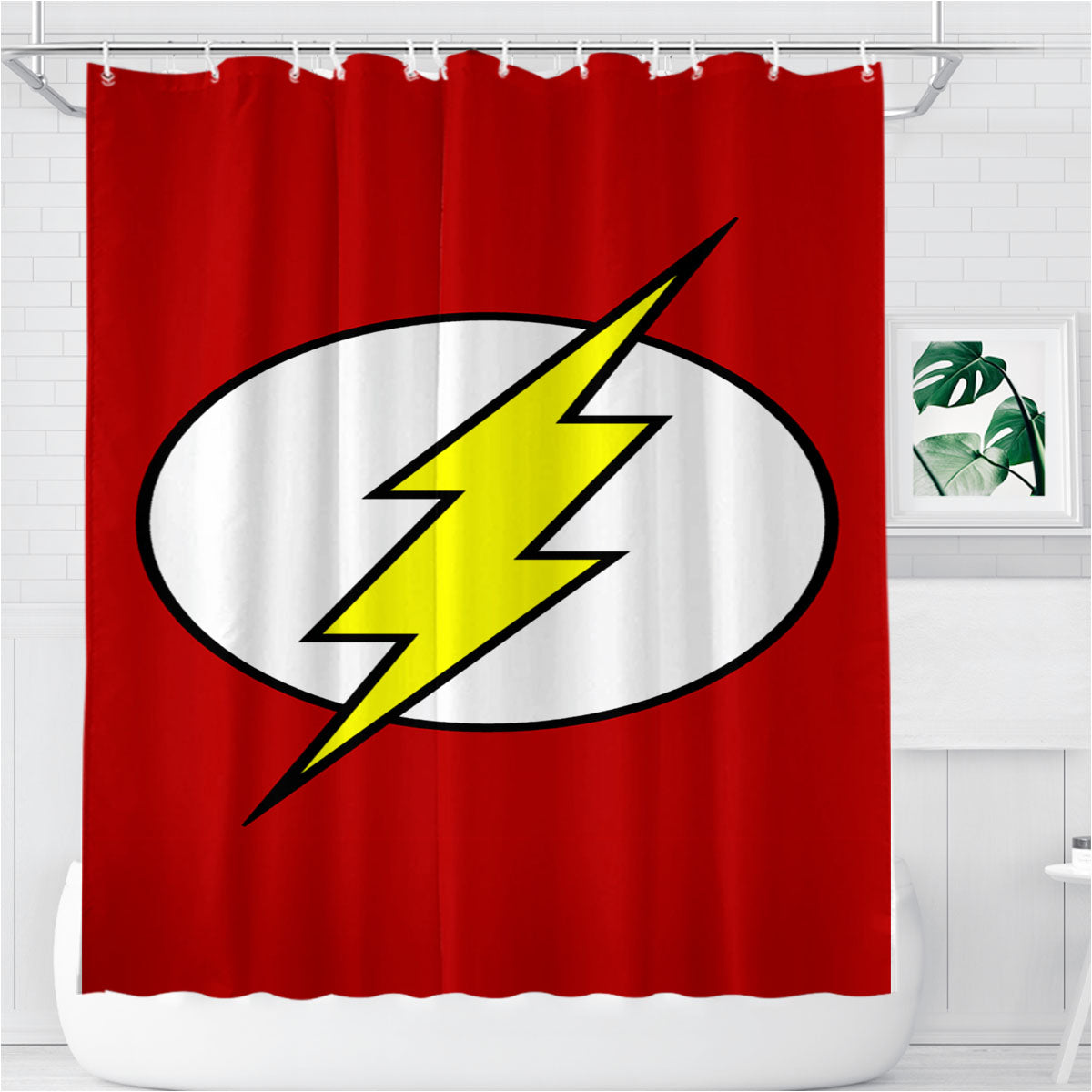 Red Flash Logo Bathroom Shower Curtain Fabric Waterproof | 66 X 72 Inch