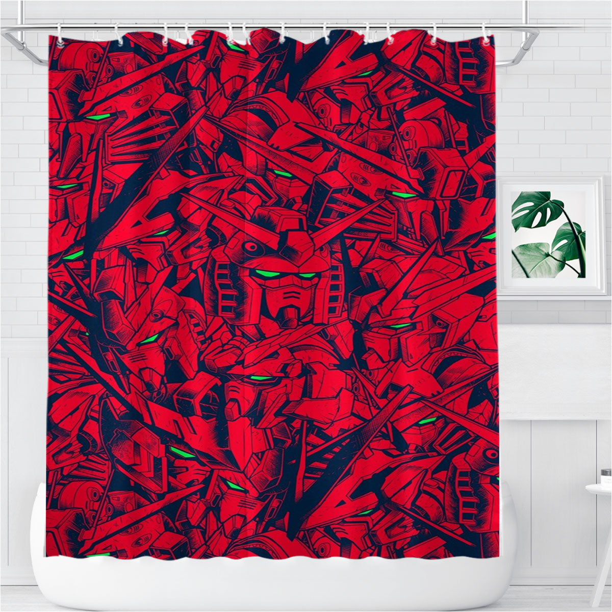 Red Gundam Camo Magenta Bathroom Shower Curtain Fabric Waterproof | 66 X 72 Inch