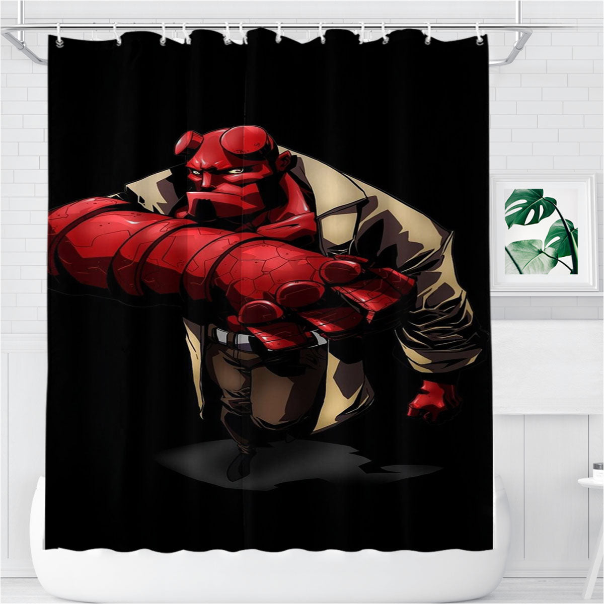 Red Hellboy In Black Bathroom Shower Curtain Fabric Waterproof | 66 X 72 Inch