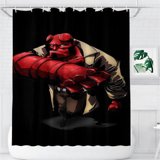 Personalized Red Hellboy In Black Shower Curtain Farmhouse Bathroom Decor