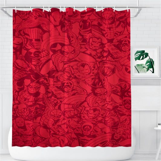 Personalized Red Marvel Superheroes Doodles Shower Curtain Farmhouse Bathroom Decor